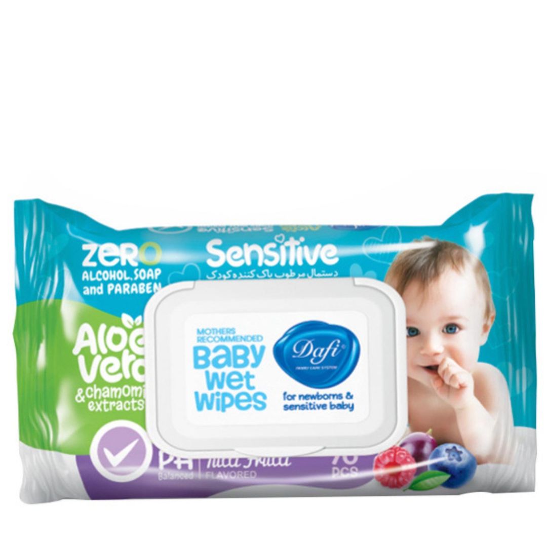 دستمال مرطوب پاک کننده کودک دافی (مدل حساس) بسته ۷۰ عددی