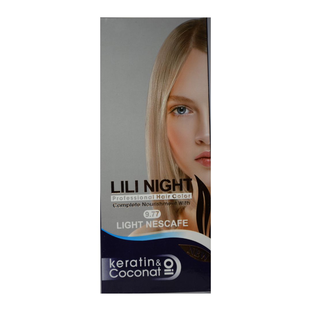 کیت رنگ مو لی لی نایت شماره 9.77 حجم 120 میلی لیتر رنگ نسکافه ای روشن