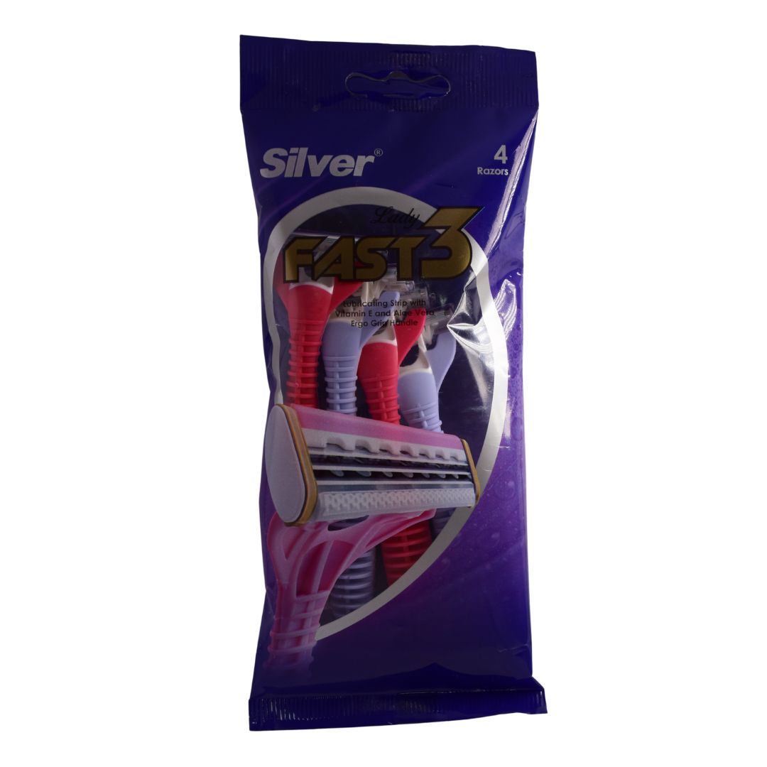 تیغ چند بار مصرف 3 لبه فست3 زنانه سیلور (پک 4 عددی) سیلور