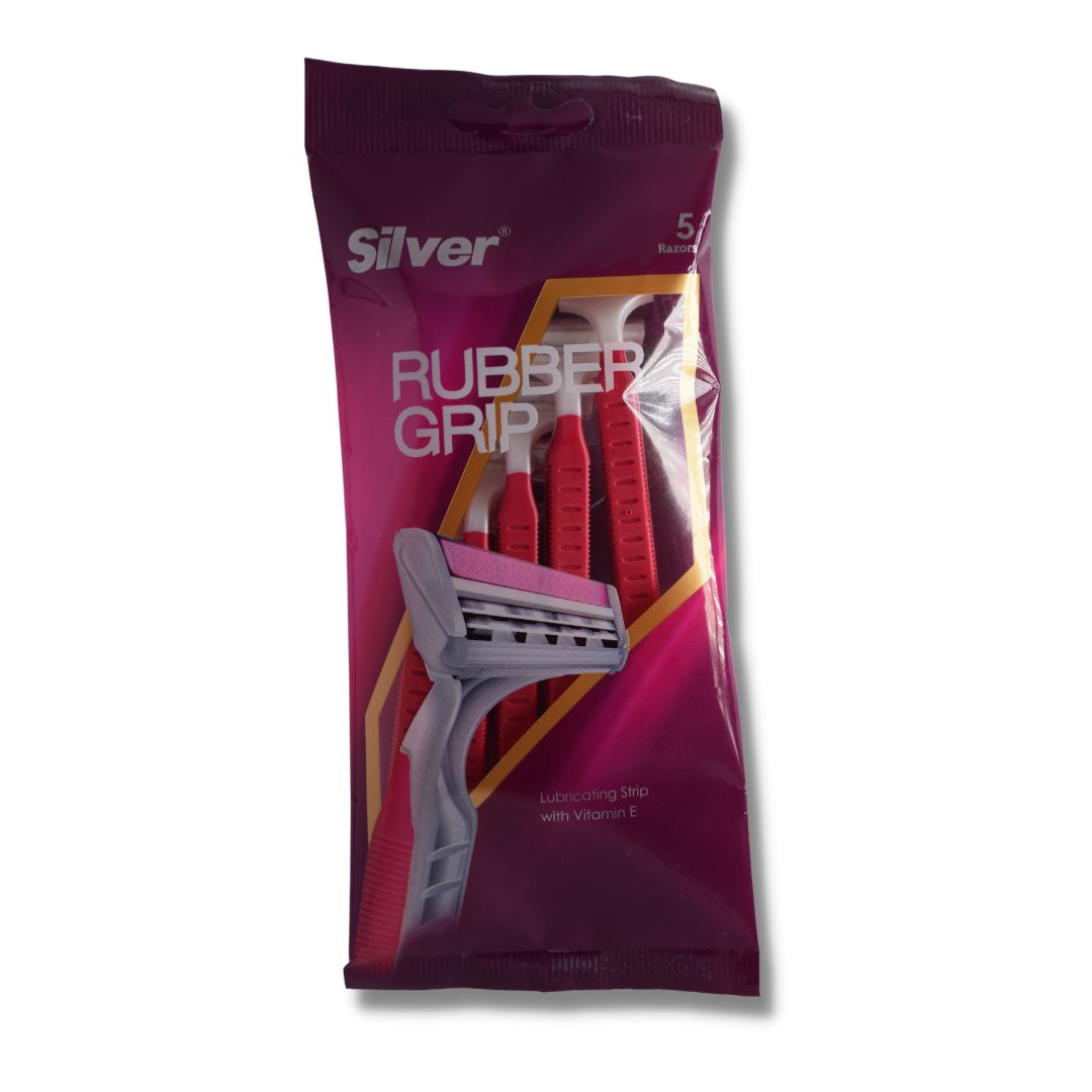 تیغ چند بار مصرف 2 لبه رابرگريپ زنانه سیلور  (پک 5 عددی)RUBBER GRIP LADY-5pcs سیلور