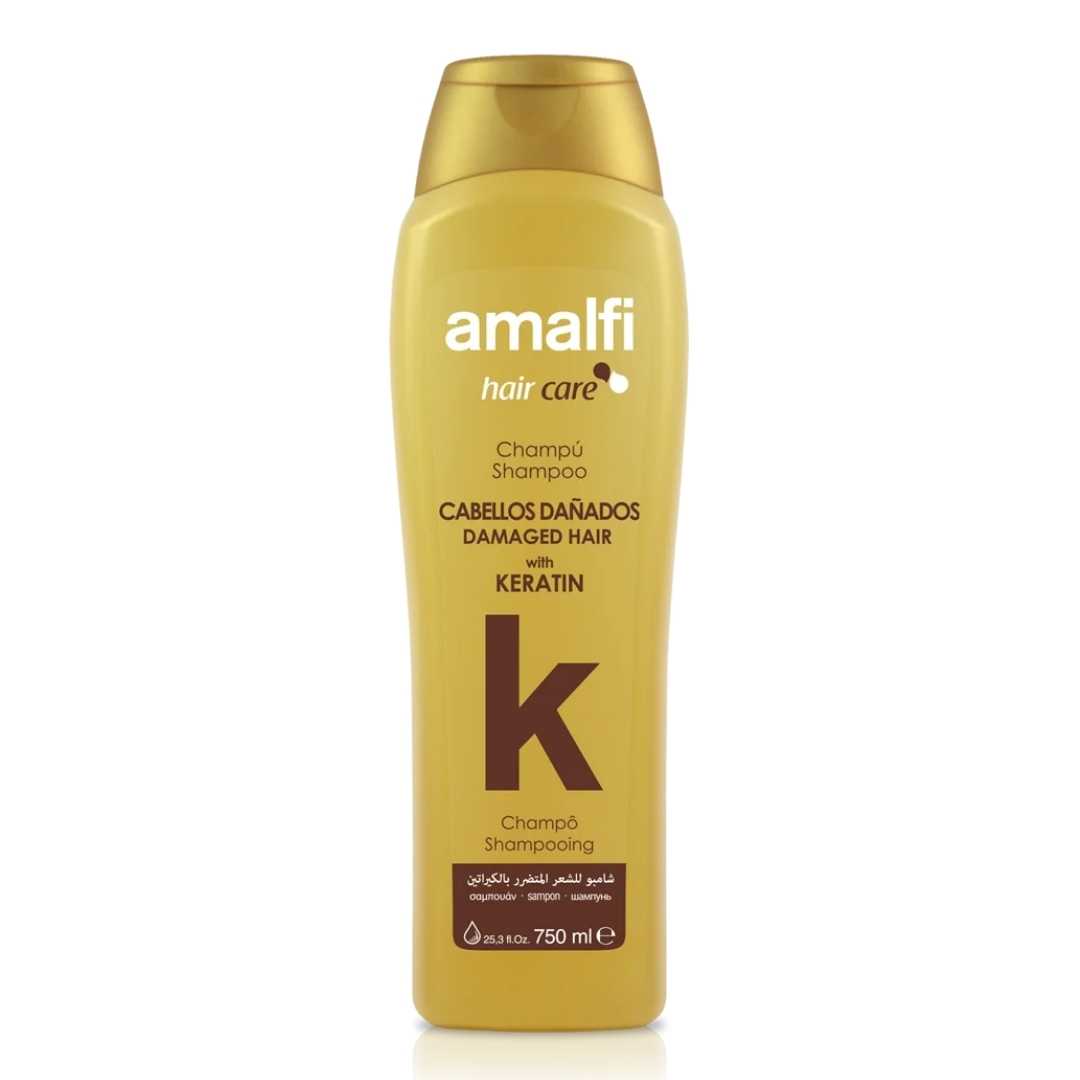 شامپو کراتینه مو های آسیب دیده طلایی 750 میل آمالفی